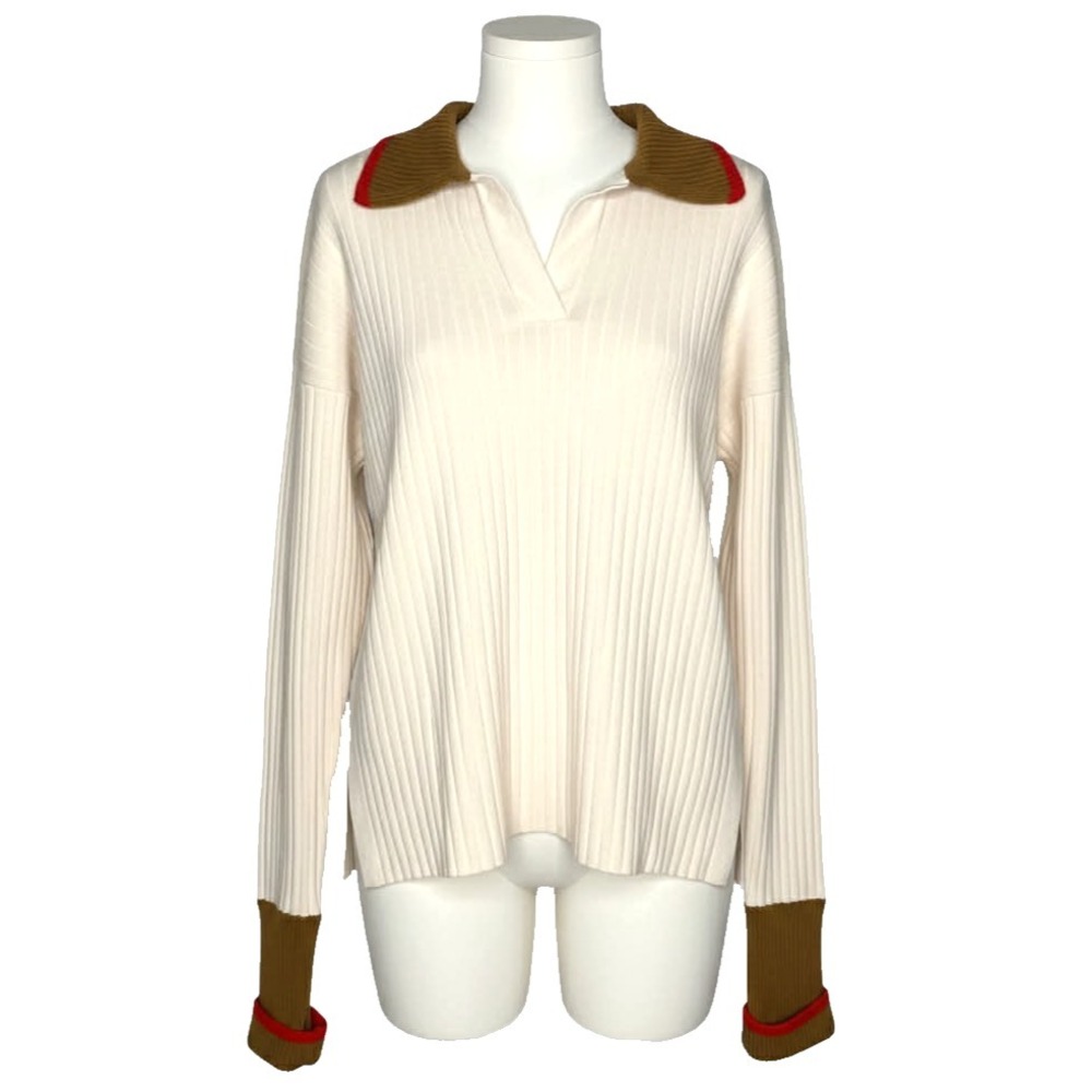 Beatrice .b Wool Blend Cream Brown Red ribbed Sweater Size 2 Made In Italy slits